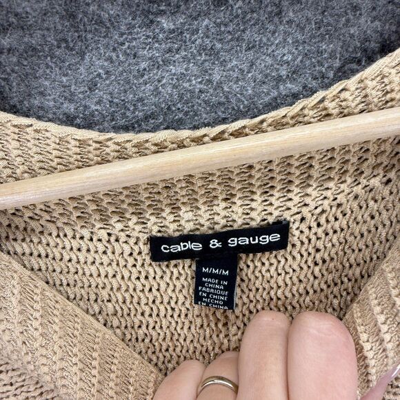 Cable & Gauge Knit Top Women M Medium Beige Short Sleeve Round Neck Acrylic - Picture 3 of 7